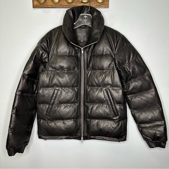 DSTLD Black 100% Lamb Leather Real Goose Down Puffer Zip Up Jacket XS BNWT!